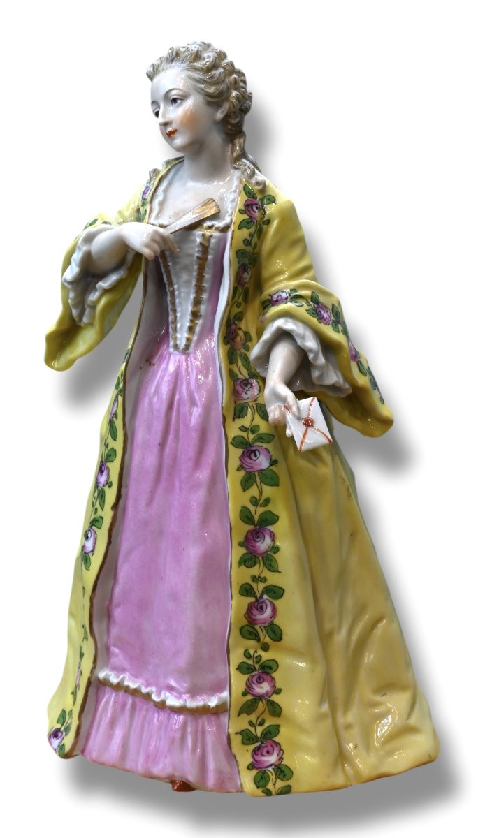 Figura in Porcellana Policroma Ispirata alla Contessa du Barry - Francia XIX Secolo-photo-1